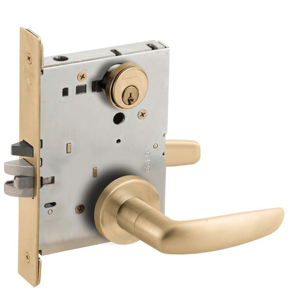 Schlage Grade 1 Entrance Office Mortise Lock, Conventional Cylinder, S123 Keyway, 07 Lever, A Rose, Satin Br L9050P 07A 606 - main
